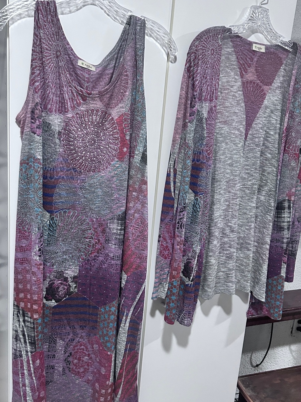 Cactus Purple Printed Tank Dress with Matching Cardigan
